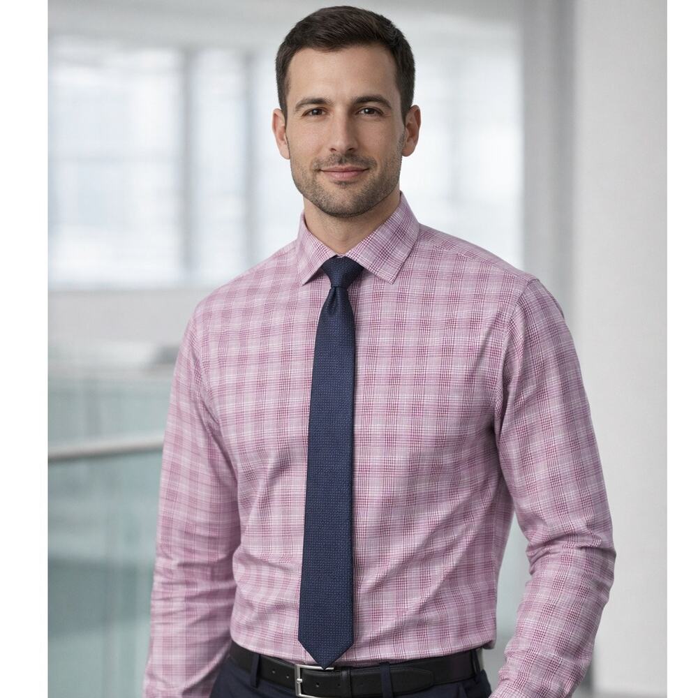 Bugatchi Abstract Cuff Plaid Button Down Dress Sh… - image 3